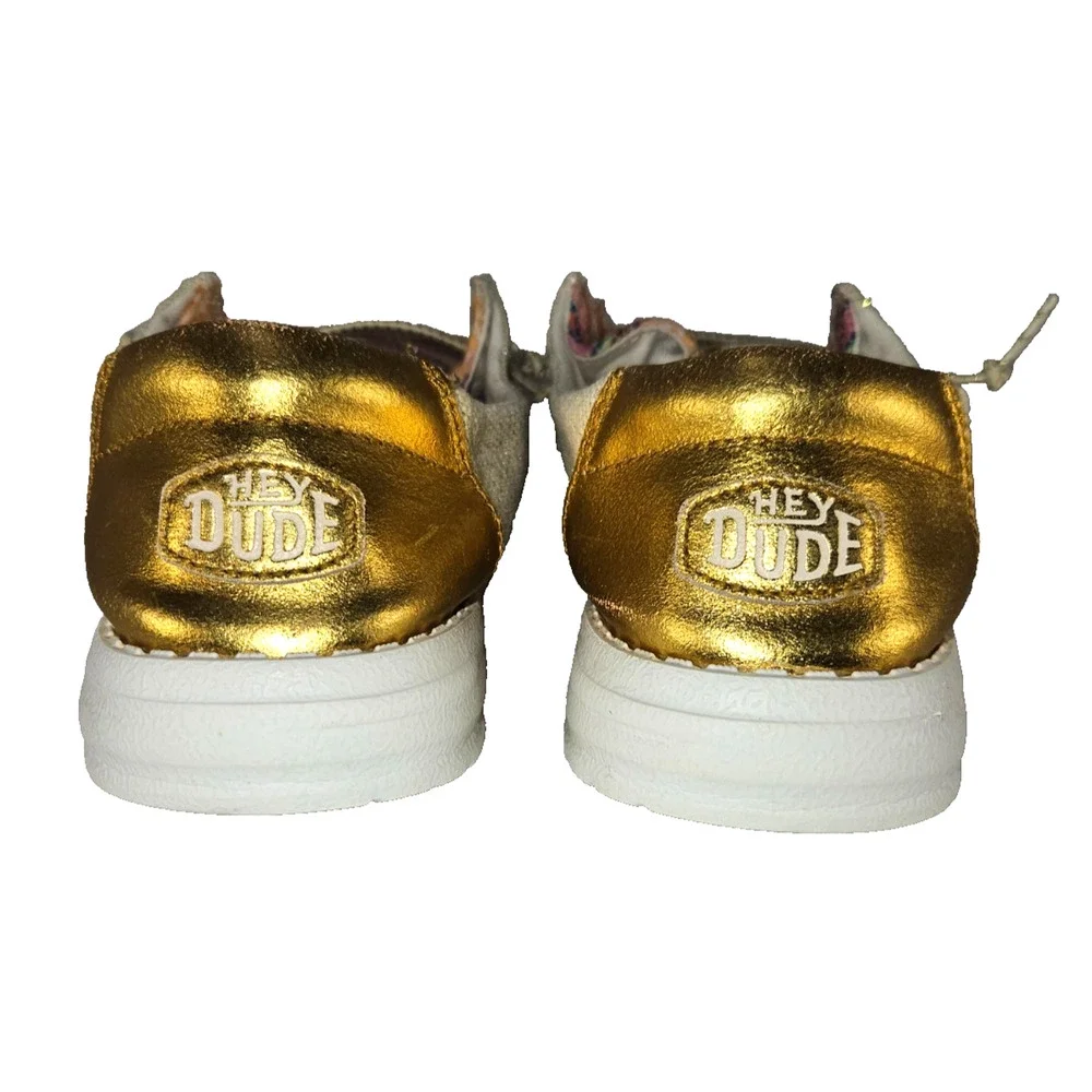 HEYDUDE Wendy Kids Size 5 Natural Multi Boho Festival Casual Slip On Shoes
